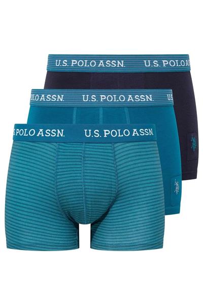 U.s Polo Assn. 80515 Erkek Pamuklu 3lü Boxer-Lacivert&Baskılı&Yeşil