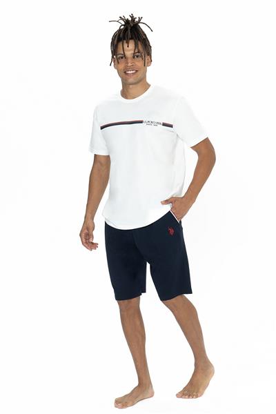U.s Polo Assn. 18865 Erkek Kısa Kollu Bisiklet Yaka Şortlu Pijama Takımı-Ekru