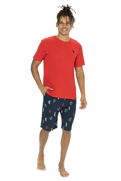 U.s Polo Assn. 18867 Erkek Kısa Kollu Bisiklet Yaka Şortlu Pijama Takımı-Kırmızı