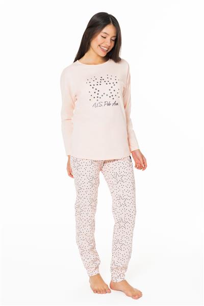 U.s Polo Assn. 20163 Kadın Uzun Kollu Bisiklet Yaka Paçası Bantlı Pijama Takım-Somon