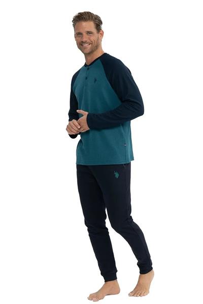 U.s Polo Assn. 18838 Erkek Uzun Kollu Paçası Lastikli Waffle Kumaş Rahat Ev Giyim-Yeşil