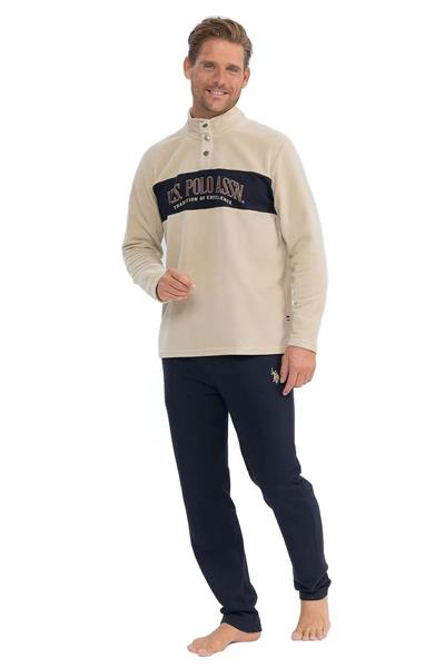 U.s Polo Assn. 18826 Erkek Polar Uzun Kollu Dik Yaka Rahat Ev Giyim-Bej