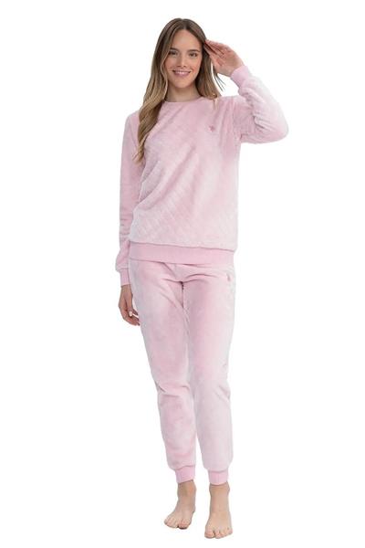 U.s Polo Assn. 17080 Kadın Uzun Kollu Welsoft Paçası Lastikli Pijama Takım-Pembe