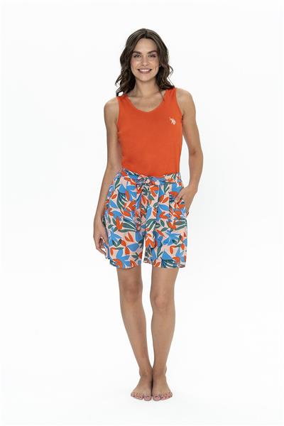 U.s Polo Assn. 20098 Kadın Kalın Askılı Bisiklet Yaka Şortlu Pijama Takımı-Turuncu