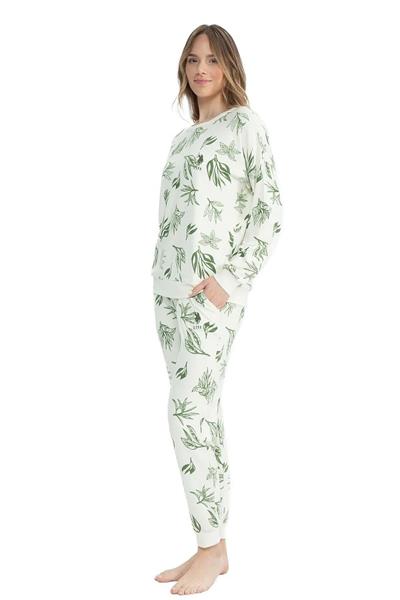 U.s Polo Assn. 17105 Kadın Yumoş Kumaş Yuvarlak Yaka Uzun Kollu Paçası Lastikli Pijama Takımı-Yeşil