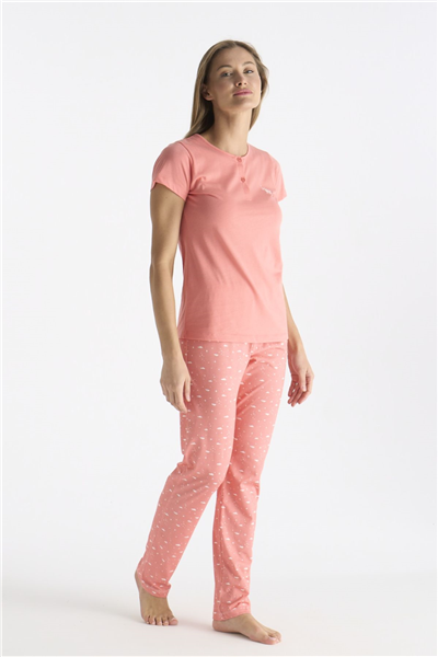 U.s Polo Assn. 20231 Kadın Kısa Kollu Yakası Düğmeli Pijama Takımı-Somon