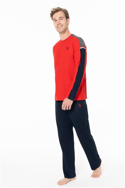 U.s Polo Assn. 18957 Erkek Uzun Kollu Bisiklet Yaka Pijama Takımı-Kırmızı