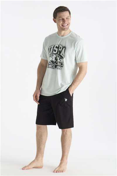 U.s Polo Assn. 19016 Erkek Kısa Kollu Bisiklet Yaka Şortlu Pijama Takımı-Yeşil