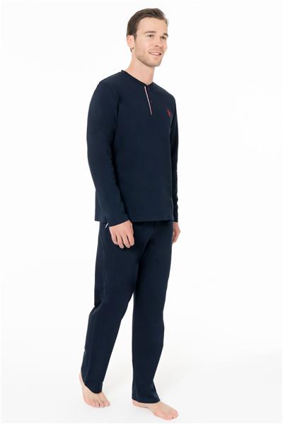 U.s Polo Assn. 18958 Erkek Uzun Kollu Yakası Üç Düğmeli Pijama Takımı-Lacivert
