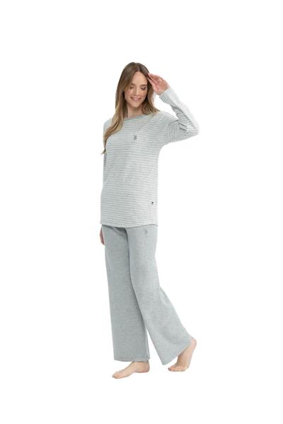 U.s Polo Assn. 17083 Kadın Yumoş Kumaş Uzun Kollu Yuvarlak Yaka Pijama Takımı-Grimelanj