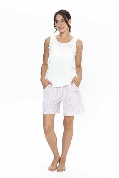 U.s Polo Assn. 20021 Kadın Kalın Askılı Bisiklet Yaka Şortlu Pijama Takımı-Ekru