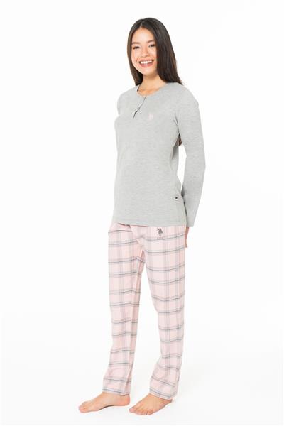 U.s Polo Assn. 20169 Kadın Uzun Kollu Düğmeli Bisiklet Yaka Pijama Takımı-Grimelanj