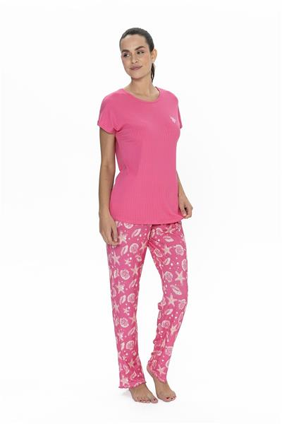 U.s Polo Assn. 20105 Kadın Kısa Kollu Bisiklet Yaka Pijama Takımı-Fuşya