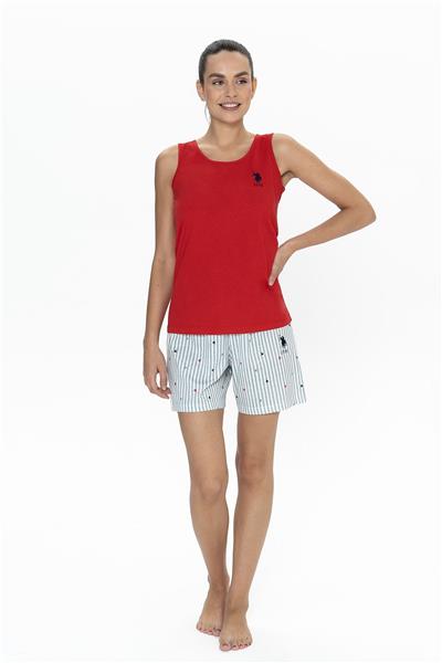 U.s Polo Assn. 20061 Kadın Kalın Askılı Bisiklet Yaka Şortlu Pijama Takımı-Kırmızı