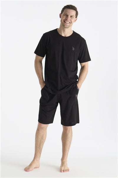 U.s Polo Assn. 19012 Erkek Kısa Kollu Şortlu Pijama Takımı-Siyah