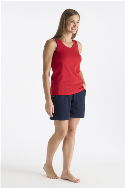 U.s Polo Assn. 20205 Kadın Kalın Askılı Şortlu Pijama Takımı-Kırmızı