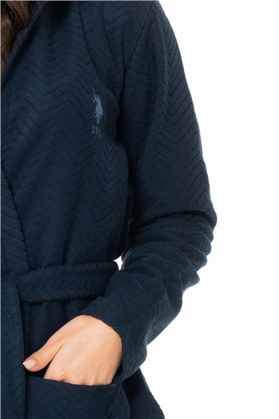 U.s Polo Assn. 20127 Kadın İnce Polar Uzun Kollu Kapişonlu Sabahlık-Lacivert
