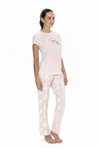 U.s Polo Assn. 20075 Kadın Kısa Kollu Bisiklet Yaka Pijama Takımı-Pembemelanj