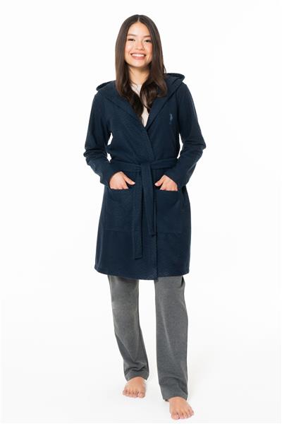 U.s Polo Assn. 20127 Kadın İnce Polar Uzun Kollu Kapişonlu Sabahlık-Lacivert