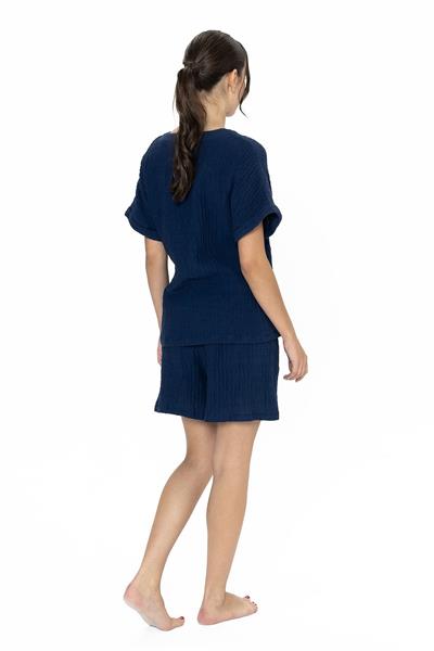 U.s Polo Assn. 20017 Kadın Muslin Kumaş Kısa Kollu V Yaka Şortlu Pijama Takımı-Lacivert