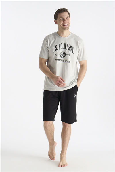 U.s Polo Assn. 19018 Erkek Kısa Kollu Bisiklet Yaka Şortlu Pijama Takımı-Gri