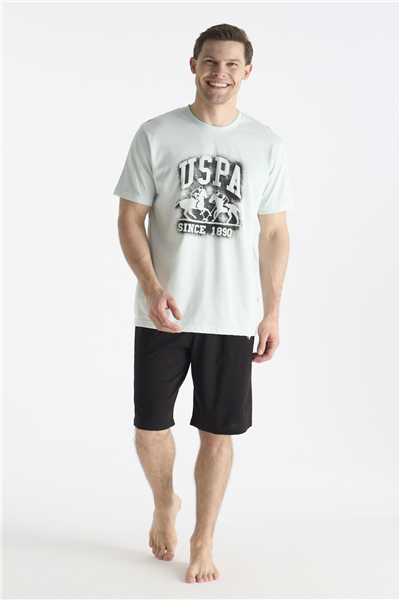 U.s Polo Assn. 19016 Erkek Kısa Kollu Bisiklet Yaka Şortlu Pijama Takımı-Yeşil