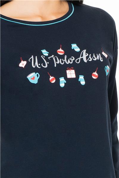 U.s Polo Assn. 20167 Kadın Uzun Kollu Bisiklet Yaka Pijama Takımı-Lacivert