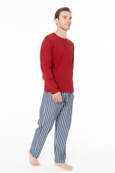 U.s Polo Assn. 18987 Erkek Uzun Kollu Bisiklet Yaka Pijama Takımı-Bordo