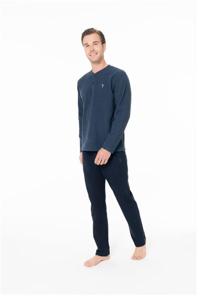 U.s Polo Assn. 18966 Erkek Uzun Kollu Yakası Üç Düğmeli Pijama Takımı-İndigo