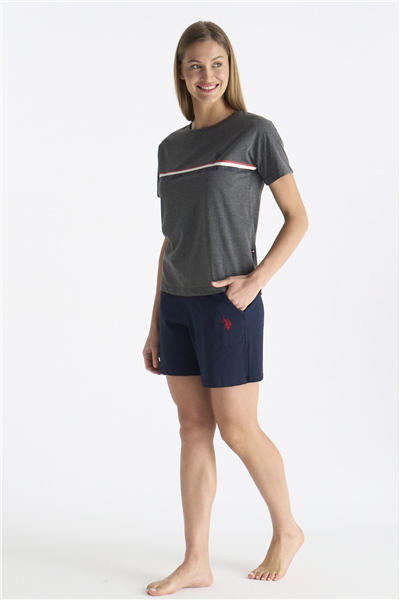 U.s Polo Assn. 20194 Kadın Kısa Kollu Şortlu Pijama Takım-Gri