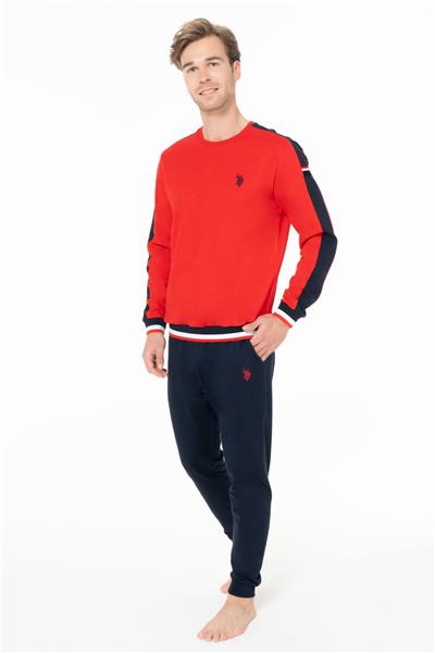 U.s Polo Assn. 18931 Erkek Uzun Kollu Bisiklet Yaka Paçası Bantlı Rahat Ev Giyim-Kırmızı