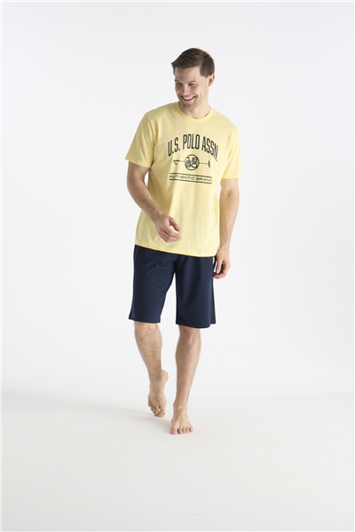 U.s Polo Assn. 19018 Erkek Kısa Kollu Bisiklet Yaka Şortlu Pijama Takımı-Sarı