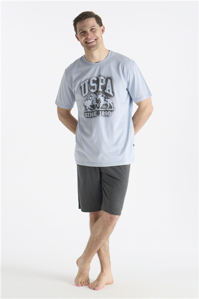 U.s Polo Assn. 19016 Erkek Kısa Kollu Bisiklet Yaka Şortlu Pijama Takımı-Mavi