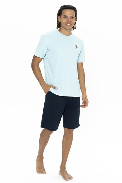 U.s Polo Assn. 18881 Erkek Kısa Kollu Bisiklet Yaka Şortlu Pijama Takımı-Mavi