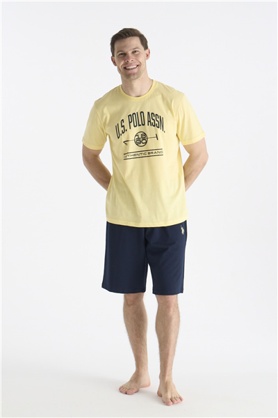 U.s Polo Assn. 19018 Erkek Kısa Kollu Bisiklet Yaka Şortlu Pijama Takımı-Sarı