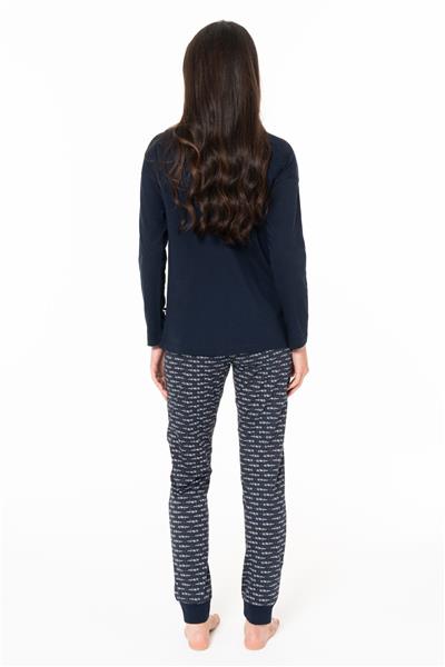 U.s Polo Assn. 20147 Kadın Uzun Kollu Bisiklet Yaka Paçası Bantlı Pijama Takım-Lacivert