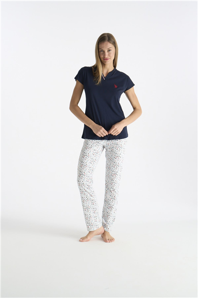U.s Polo Assn. 20235 Kadın Kısa Kollu V Yakalı Pijama Takımı-Lacivert