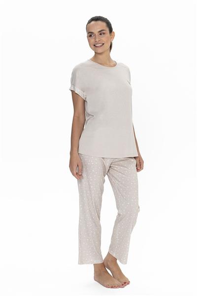 U.s Polo Assn. 20052 Kadın Kısa Kollu Bisiklet Yaka Pijama Takımı-Bej