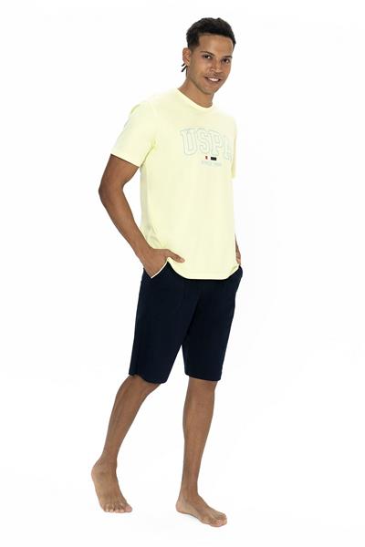 U.s Polo Assn. 18873 Erkek Kısa Kollu Bisiklet Yaka Şortlu Pijama Takımı-Sarı