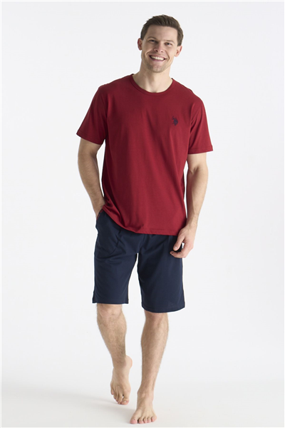 U.s Polo Assn. 19012 Erkek Kısa Kollu Şortlu Pijama Takımı-Bordo