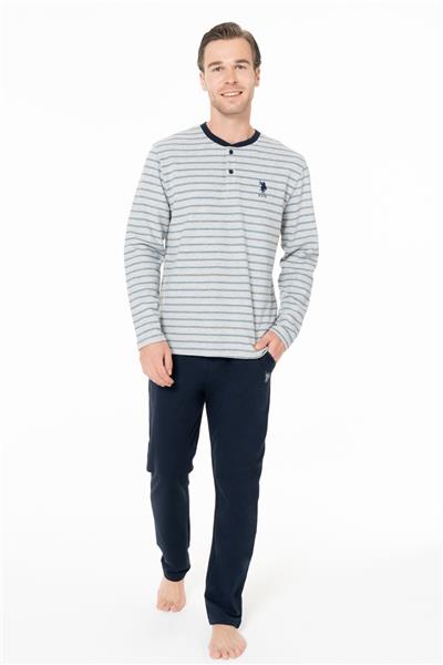 U.s Polo Assn. 18964 Erkek Uzun Kollu Yakası Üç Düğmeli Pijama Takımı-Gri