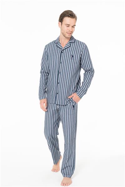 U.s Polo Assn. 18978 Erkek Uzun Kollu Önden Düğmeli Pijama Takımı-Lacivert