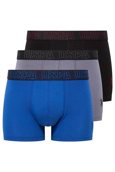 U.s Polo Assn. 80518 Erkek Pamuklu 3lü Boxer-Saks&Antrasit&Siyah