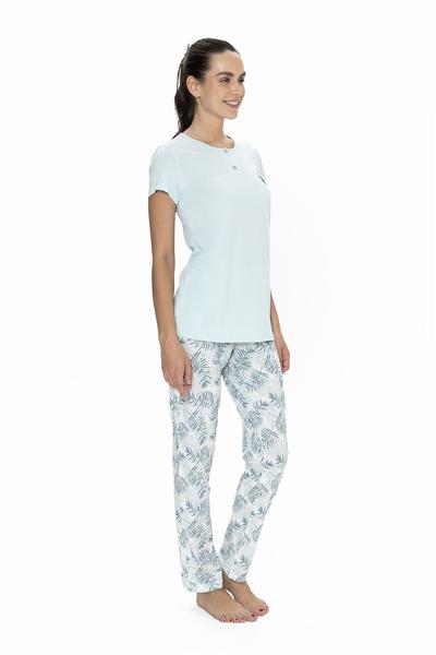 U.s Polo Assn. 20088 Kadın Kısa Kollu Yakası Yarım Düğmeli Pijama Takımı-Mavi