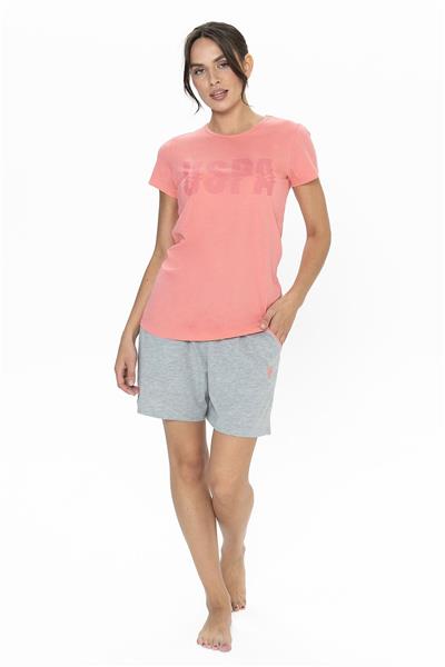 U.s Polo Assn. 20011 Kadın Kısa Kollu Bisiklet Yaka Şortlu Pijama Takımı-Pembe