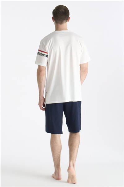 U.s Polo Assn. 19001 Erkek Kısa Kollu Şortlu Pijama Takımı-Ekru