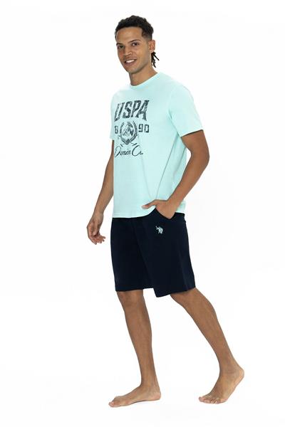 U.s Polo Assn. 18877 Erkek Kısa Kollu Bisiklet Yaka Şortlu Pijama Takımı-Yeşil