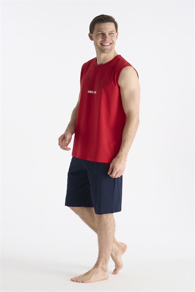 U.s Polo Assn. 19010 Erkek Sıfır Kollu Şortlu Pijama Takımı-Kırmızı