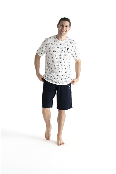 U.s Polo Assn. 19053 Erkek Kısa Kollu Bisiklet Yaka Şortlu Pijama Takımı-Ekru