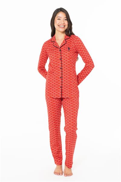 U.s Polo Assn. 20144 Kadın Uzun Kollu Gömlek Pijama Takım-Kırmızı
